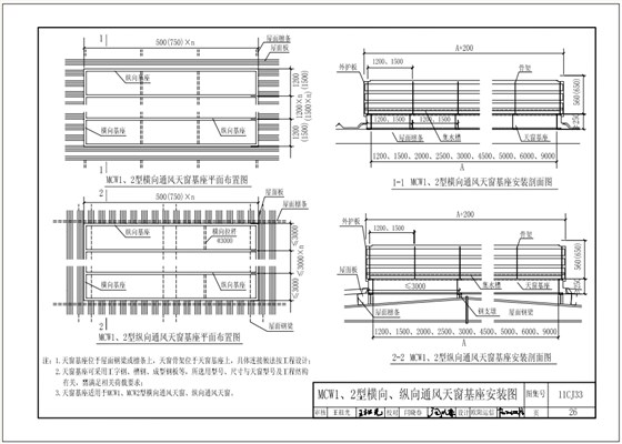 11cj33MCW1、2型橫向、縱向通風天窗基座安裝圖